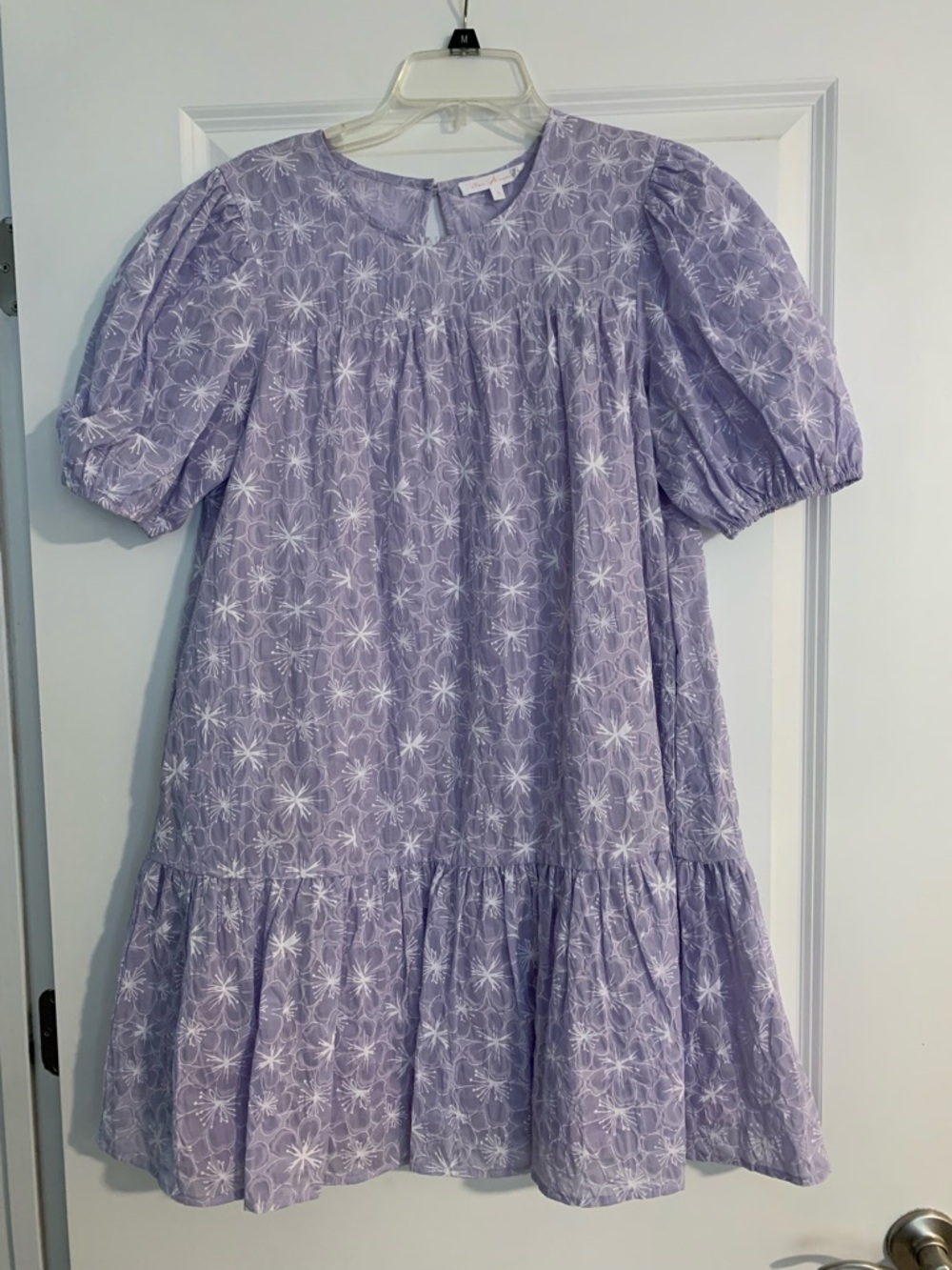 Ces Femme Lavender Floral Puff-Sleeve Dress